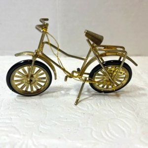 VTG Brass Bicycle 3.5"x2" Decor Ornament Doll House Rolling Wheels